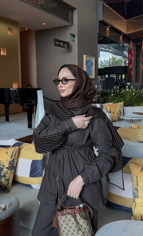 Şal Detaylı Denim Takım